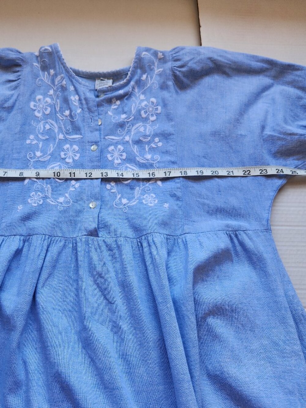 Garnet Hill Women's Size M Blue Embroidered Long Sleeve Pockets Cotton Nighty - Picture 12 of 15